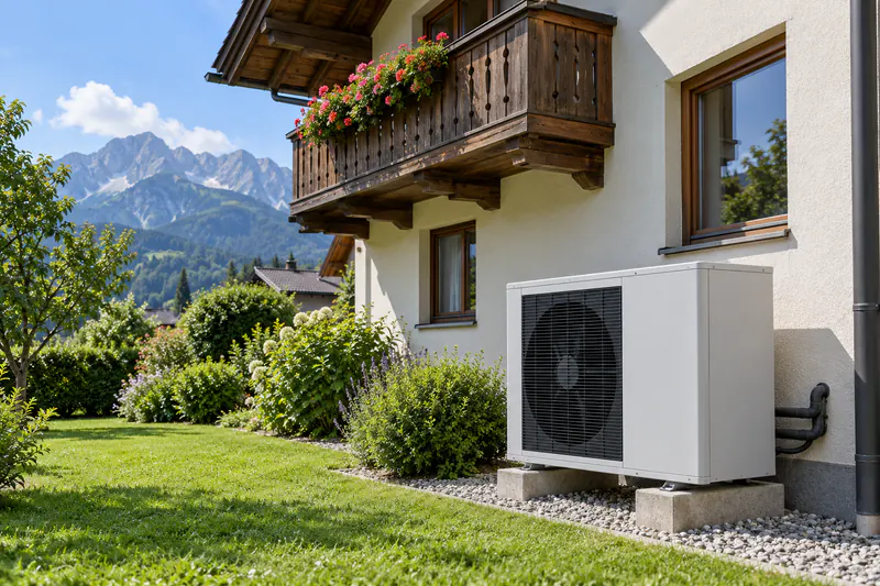 Geförderte Wärmepumpe an einem Einfamilienhaus im Salzburger Land